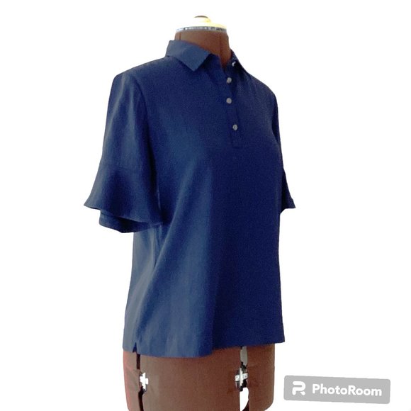 BR Navy Polo Top with Ruffle Sleeve - Picture 4 of 5